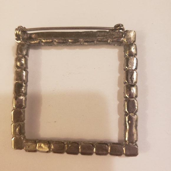 Square rhinestone and silver brooch - Picture 3 of 3